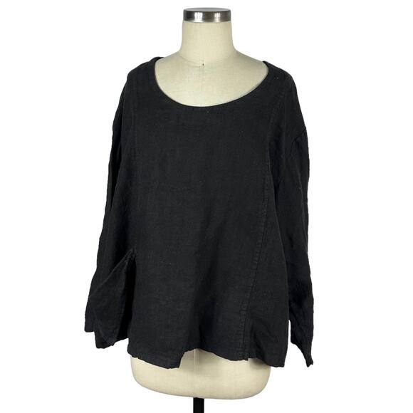 LA BASS Black Linen Lagenlook Tunic Top Women's Size 3 NWT Italy Layering Boho - Picture 1 of 7
